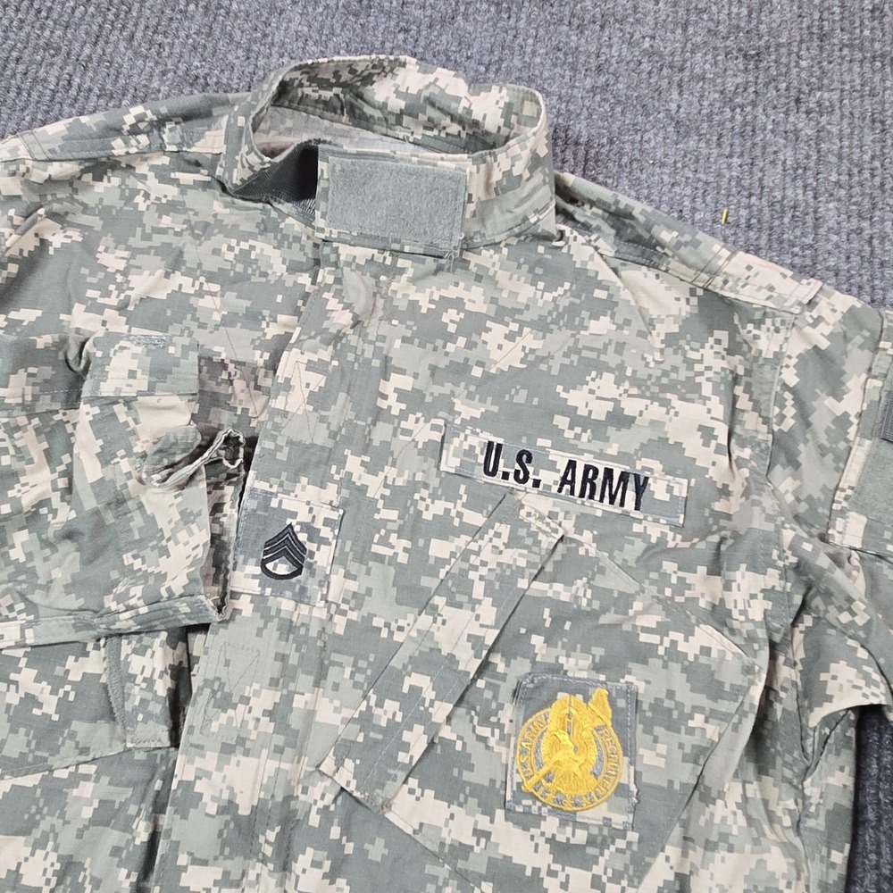 US Army ACU Jacket Mens Small Gray Universal Digital Camo Combat Recruiter Patch